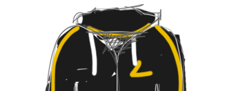 Ontwerpschets van een hoodie met gele accentstrepen