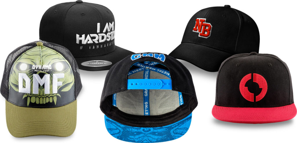 Vijf custom made caps: trucker, snapback en baseball cap met borduring en print