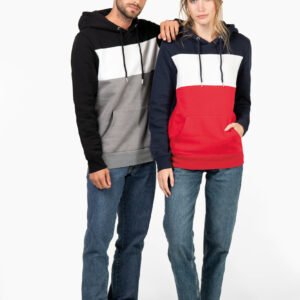 Driekleurige unisex sweater met capuchon - K4016