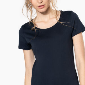 Bio dames-t-shirt kraag met onafgewerkte rand korte mouwen - K399