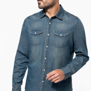 Heren denim overhemd lange mouwen - K519