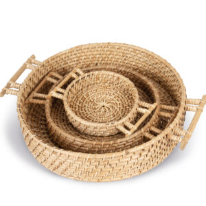 Platte handgevlochten rotanmand - KI5901