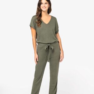 Tricot jumpsuit met korte mouwen voor dames van linnen - SP5004