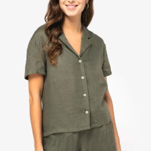 Damesoverhemd met korte mouwen en bowlingkraag van linnen - SP523