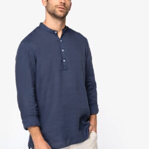 Verwassen linnen herenoverhemd met maokraag - SP507