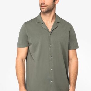 Ecologisch verwassen herenoverhemd met korte mouwen en bowlingkraag in jersey - SP522