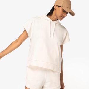 Ecologische ruime, mouwloze damessweater met capuchon in French Terry - NS446