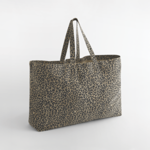 Oversized canvas cabas tas met luipaardprint – W336